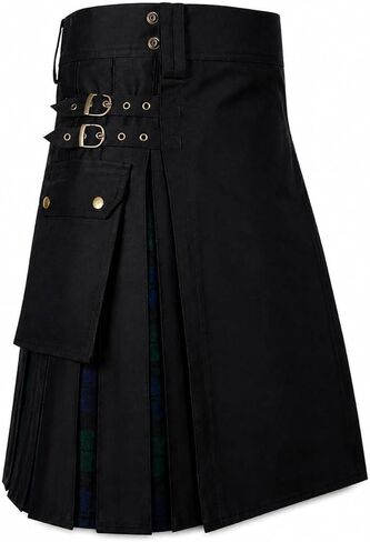 Men's Scottish Modern Hybrid Tartan Under Pleated Kilt, Men's Utility Cargo Pockets Hybrid Kilt in Saudi Arabia