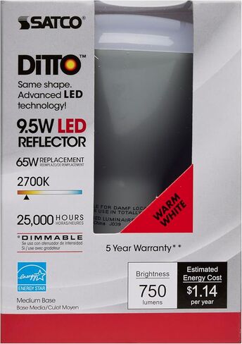 Satco S9620 9.5 Watt BR30 LED Reflector Light Bulbs - 65W Equivalent - 2700K Warm White - 105 deg. Beam Angle - E26 Medium Base - Dimmable - 120 Volt - 25,000 Hours (6 Pack) in Saudi Arabia