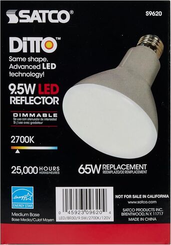 Satco S9620 9.5 Watt BR30 LED Reflector Light Bulbs - 65W Equivalent - 2700K Warm White - 105 deg. Beam Angle - E26 Medium Base - Dimmable - 120 Volt - 25,000 Hours (6 Pack) in Saudi Arabia