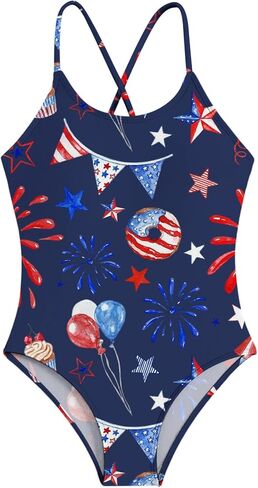 BOMDEALS Toddler Girl 4th of July Swimsuit - Kids Patriotic Swimwear American Flag Cute One Piece Bathing Suit Summer Beach in Saudi Arabia