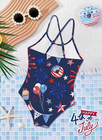 BOMDEALS Toddler Girl 4th of July Swimsuit - Kids Patriotic Swimwear American Flag Cute One Piece Bathing Suit Summer Beach in Saudi Arabia