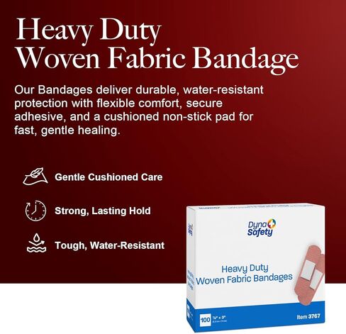 Dynarex Sterile Adhesive Heavy Duty Woven Fabric Bandages - 7/8" x 3" Flexible Wound Dressing for Minor Cuts, Secure Fit with Non-Stick Pad, Box of 100 in Saudi Arabia