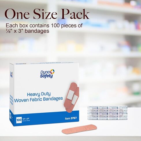 Dynarex Sterile Adhesive Heavy Duty Woven Fabric Bandages - 7/8" x 3" Flexible Wound Dressing for Minor Cuts, Secure Fit with Non-Stick Pad, Box of 100 in Saudi Arabia