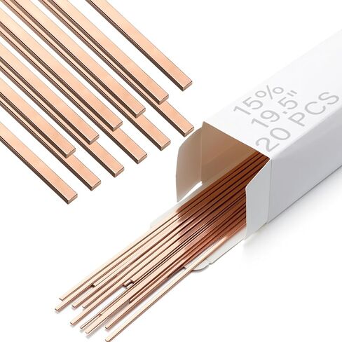 Therwen 20 عصا فضية 15 قضبان لحام Aws Bcup-5 0.050 بوصة × 1/8 بوصة × 19.5 بوصة لحام فضي من سبائك النحاس النحاسية صناعة قضبان اللحام المسطحة لوحدات تكييف الهواء والثلاجة والتهوية وتكييف الهواء (كلاسيكي) in Saudi Arabia