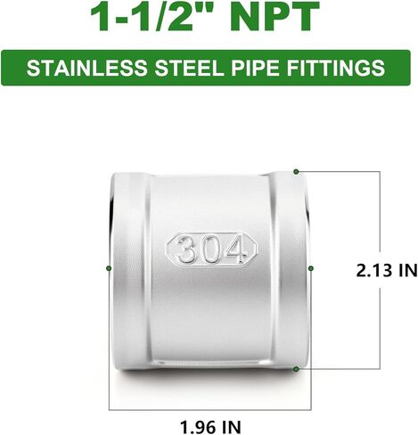 TAISHER 2PCS 304 Stainless Steel Cast Pipe Fitting, Coupling, 1-1/2" NPT Female Threaded in Saudi Arabia