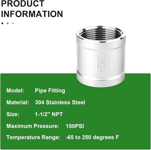 TAISHER 2PCS 304 Stainless Steel Cast Pipe Fitting, Coupling, 1-1/2" NPT Female Threaded in Saudi Arabia