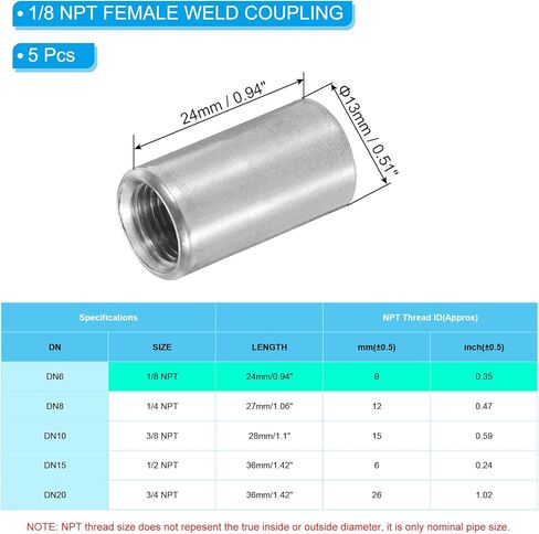 PATIKIL 1/8 "NPT أنثى اللحام اقتران، 5 حزمة 304 الفولاذ المقاوم للصدأ الخيوط نصف اقتران لحام على موصل تركيبات Bung لخزان الوقود الأنابيب in Saudi Arabia