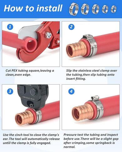 1/2 Inch PEX Cinch Clamp Rings - 30 PCS Stainless Steel Pex Fittings for PEX Tubing Pipe Fitting Connections in Saudi Arabia