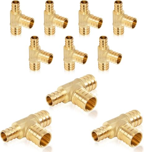 10-Pack HeSun PEX Fittings, 3/4"x1/2" x3/4" Pex Tee, Brass Crimp Fitting for ASTM F1807(PEX1807084) in Saudi Arabia