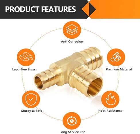 10-Pack HeSun PEX Fittings, 3/4"x1/2" x3/4" Pex Tee, Brass Crimp Fitting for ASTM F1807(PEX1807084) in Saudi Arabia