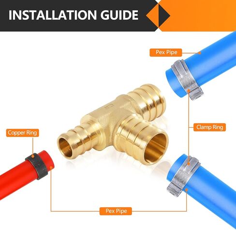 10-Pack HeSun PEX Fittings, 3/4"x1/2" x3/4" Pex Tee, Brass Crimp Fitting for ASTM F1807(PEX1807084) in Saudi Arabia
