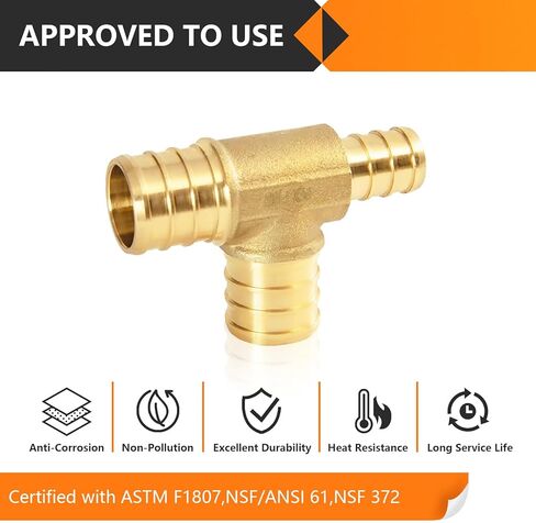 10-Pack HeSun PEX Fittings, 3/4"x1/2" x3/4" Pex Tee, Brass Crimp Fitting for ASTM F1807(PEX1807084) in Saudi Arabia