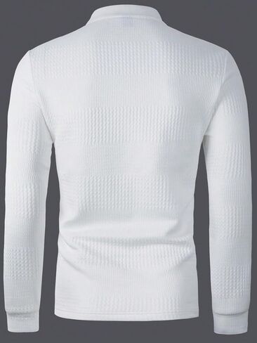Men's Fall Long Sleeve Polo Shirts, European Size American Style Casual Waffle Knit Polo Shirts for Sports, Fitness & Daily Wear White in Saudi Arabia