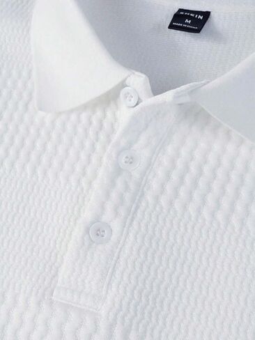 Men's Fall Long Sleeve Polo Shirts, European Size American Style Casual Waffle Knit Polo Shirts for Sports, Fitness & Daily Wear White in Saudi Arabia