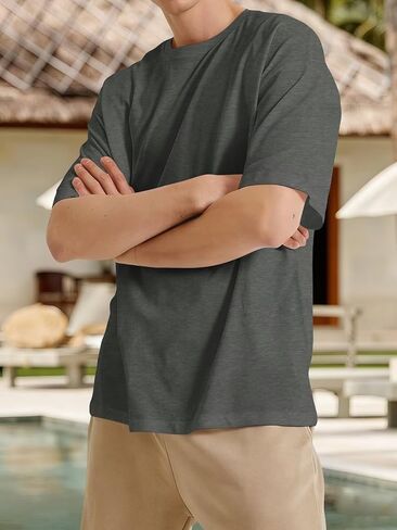 Mens Short Sleeve Crew Neck T Shirt Soft Casual Tee for Summer Vacation Travel Daily Wear Fashion Top Grey Heather in Saudi Arabia