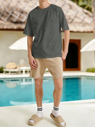 Mens Short Sleeve Crew Neck T Shirt Soft Casual Tee for Summer Vacation Travel Daily Wear Fashion Top Grey Heather in Saudi Arabia