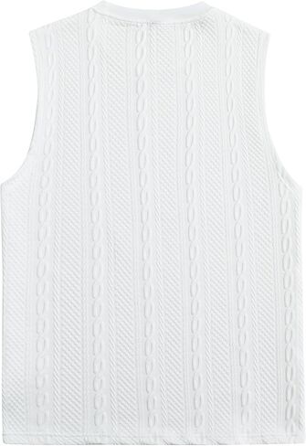 Men's Sleeveless Muscle Tee - Elegant Vertical Cable Knit & Ripple Texture Jacquard Shirt - Breathable White Top in Saudi Arabia