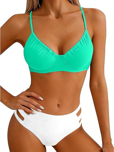 XUNYU عالية الخصر بيكيني مجموعات للنساء قطعتين ملابس السباحة Underwire البطن تحكم ثوب السباحة رفع القمم المراهقين ملابس السباحة in Kuwait