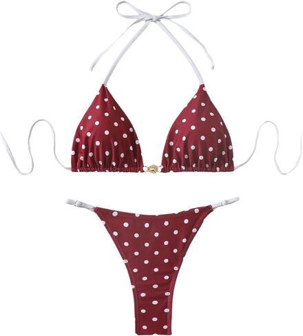 SOLY HUX Women's Polka Dots Swimsuits Halter Triangle Bikinis Beach Vacation High Cut Bathing Suits in Saudi Arabia