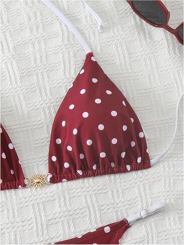 SOLY HUX Women's Polka Dots Swimsuits Halter Triangle Bikinis Beach Vacation High Cut Bathing Suits in Saudi Arabia