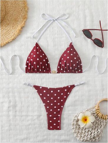 SOLY HUX Women's Polka Dots Swimsuits Halter Triangle Bikinis Beach Vacation High Cut Bathing Suits in Saudi Arabia