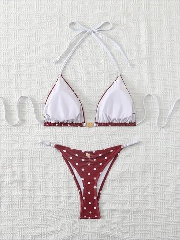 SOLY HUX Women's Polka Dots Swimsuits Halter Triangle Bikinis Beach Vacation High Cut Bathing Suits in Saudi Arabia