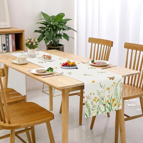 Bonhause الأزهار الجدول عداء 13x72 بوصة الأصفر الأبيض الزهور البرية نبات فراشة الربيع الصيف المطبخ طاولة الطعام الديكور للداخلية في الهواء الطلق ديكور المنزل الطرف in Kuwait