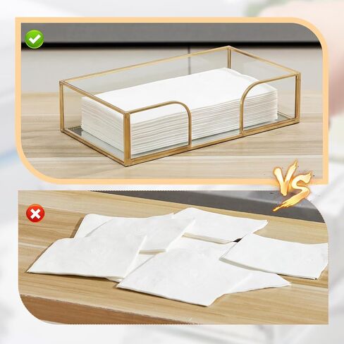 LemonRoad 2 قطعة حامل مناشف الضيوف الذهبي للحمام حامل مناديل زجاجي مع إطار معدني، صينية مناشف يد ورقية مزخرفة لعداد الحمام، طاولة طعام المطبخ، ديكور طاولة حفلات الزفاف in Kuwait