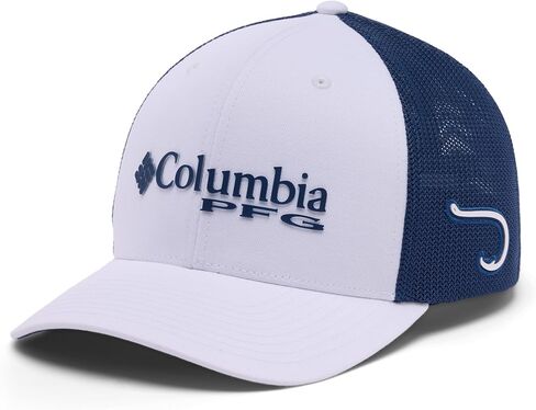 Columbia Unisex PFG Logo Mesh Ball Cap, White/Carbon/PFG Stacked Logo, S/M in Saudi Arabia
