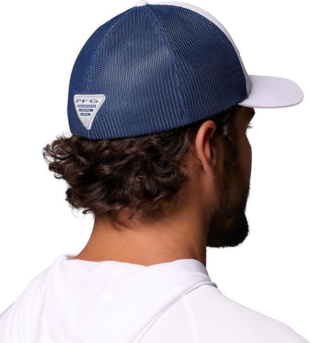 Columbia Unisex PFG Logo Mesh Ball Cap, White/Carbon/PFG Stacked Logo, S/M in Saudi Arabia