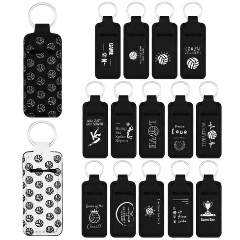 16 Pcs Soccer Lipstick Holder Keychain Soccer Themed Gifts for Team Sports Party Favors Bulk Portable Natural Moisturizing Lip Balm Pouch Keychain for Women in Saudi Arabia
