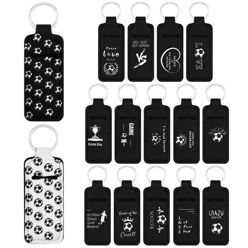 16 Pcs Soccer Lipstick Holder Keychain Soccer Themed Gifts for Team Sports Party Favors Bulk Portable Natural Moisturizing Lip Balm Pouch Keychain for Women in Saudi Arabia