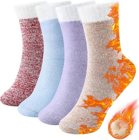 HUGSWEET 4 Pairs Warm Thick Thermal Winter Socks for Women, Heated Socks for Extreme Cold Weather, Perfect Gifts for Women in Saudi Arabia