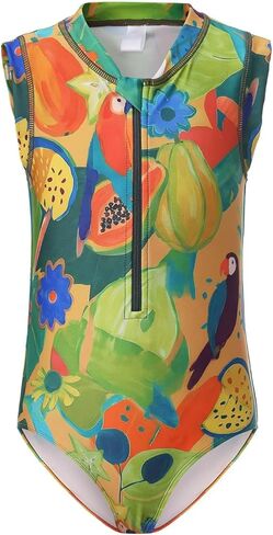 Girls One Piece Rash Guard Swimsuits for Girl Sleeveless Bathing Suits with Front Zipper Sun Protection Swimwear 3-16 Years in Saudi Arabia