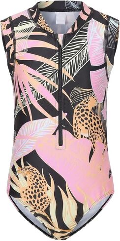 ملابس سباحة للفتيات من قطعة واحدة للحماية من الطفح الجلدي للفتيات بدون أكمام مع سحاب أمامي للحماية من الشمس ملابس سباحة 3-16 سنة in Kuwait