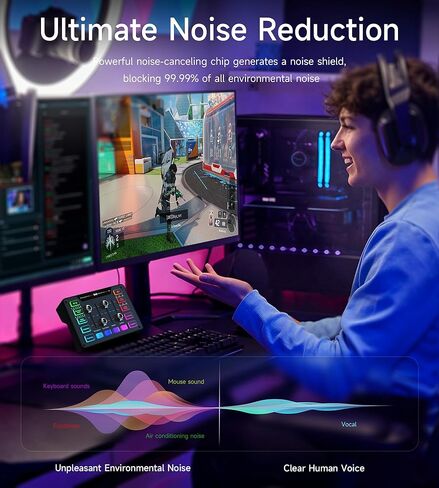 MAILANGSHI Gaming Audio Mixer, Audio Interface with XLR Microphone Input, Noise Reduction, RGB, Bluetooth, 48V Phantom Power, Voice Changer, Sound Board for Podcast/Recording/Streaming/Vocal/Game in Saudi Arabia