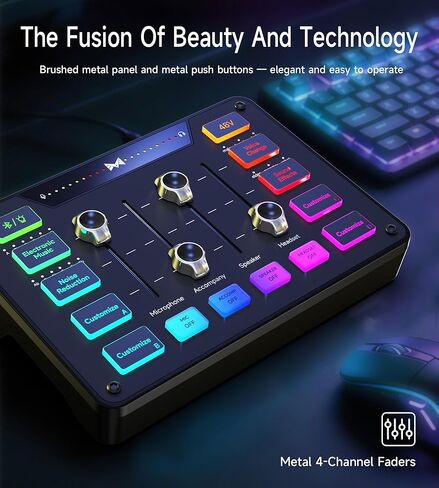 MAILANGSHI Gaming Audio Mixer, Audio Interface with XLR Microphone Input, Noise Reduction, RGB, Bluetooth, 48V Phantom Power, Voice Changer, Sound Board for Podcast/Recording/Streaming/Vocal/Game in Saudi Arabia