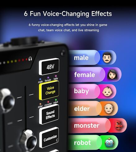 MAILANGSHI Gaming Audio Mixer, Audio Interface with XLR Microphone Input, Noise Reduction, RGB, Bluetooth, 48V Phantom Power, Voice Changer, Sound Board for Podcast/Recording/Streaming/Vocal/Game in Saudi Arabia