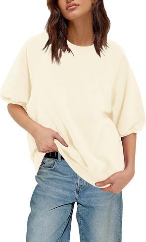 Panadila Womens Oversized Short Sleeve Sweatshirts Crew Neck Puff Sleeve Tops Casual Basic Spring Summer Tops in Saudi Arabia