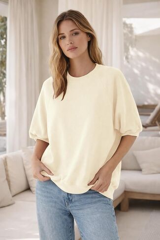 Panadila Womens Oversized Short Sleeve Sweatshirts Crew Neck Puff Sleeve Tops Casual Basic Spring Summer Tops in Saudi Arabia