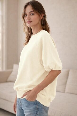 Panadila Womens Oversized Short Sleeve Sweatshirts Crew Neck Puff Sleeve Tops Casual Basic Spring Summer Tops in Saudi Arabia