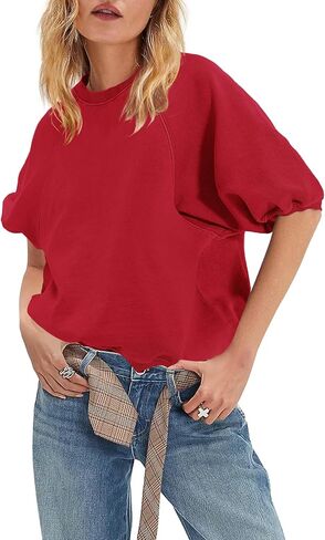 Panadila Womens Oversized Short Sleeve Sweatshirts Crew Neck Puff Sleeve Tops Casual Basic Spring Summer Tops in Saudi Arabia