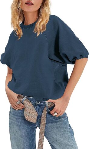 Panadila Womens Oversized Short Sleeve Sweatshirts Crew Neck Puff Sleeve Tops Casual Basic Spring Summer Tops in Saudi Arabia