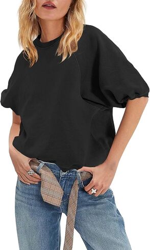 Panadila Womens Oversized Short Sleeve Sweatshirts Crew Neck Puff Sleeve Tops Casual Basic Spring Summer Tops in Saudi Arabia