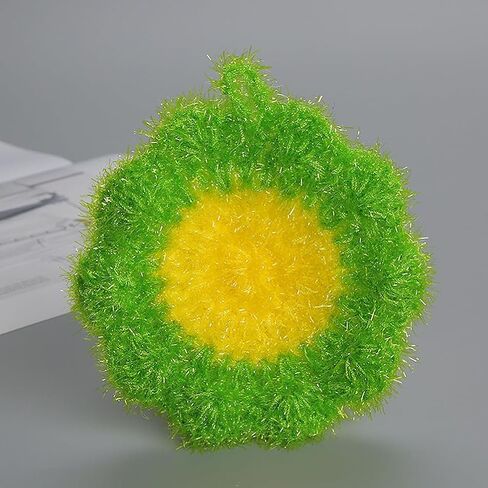 KALLORY 3Pcs Cute Flower Dish Scrubbers for Kitchen Korean Style Handmade Crochet Scouring Pads Non-Scratch Dish Sponges for Dishwashing Aesthetic Sink Decor Cleaning Puff in Saudi Arabia
