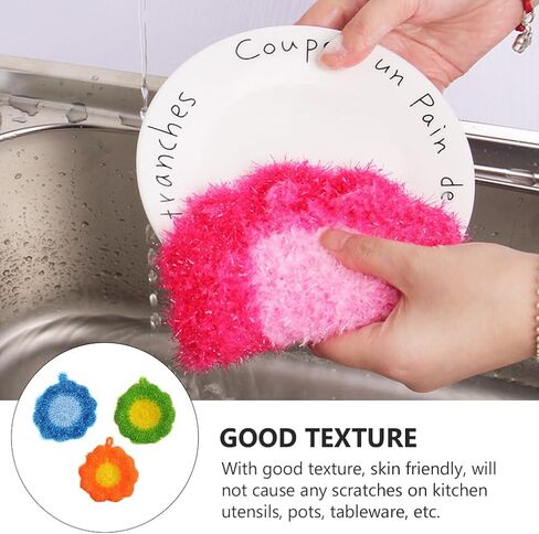 KALLORY 3Pcs Cute Flower Dish Scrubbers for Kitchen Korean Style Handmade Crochet Scouring Pads Non-Scratch Dish Sponges for Dishwashing Aesthetic Sink Decor Cleaning Puff in Saudi Arabia