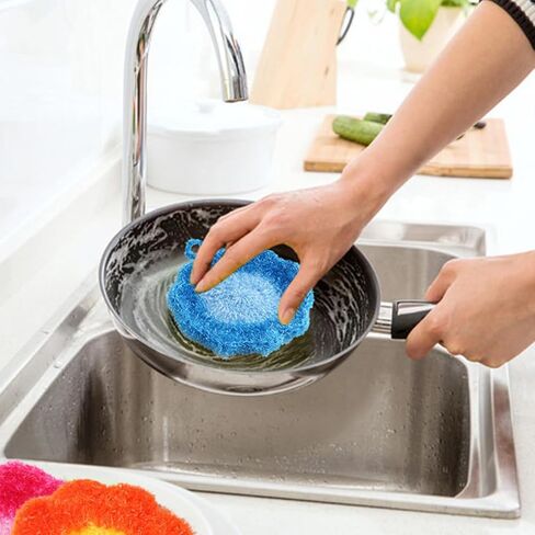 KALLORY 3Pcs Cute Flower Dish Scrubbers for Kitchen Korean Style Handmade Crochet Scouring Pads Non-Scratch Dish Sponges for Dishwashing Aesthetic Sink Decor Cleaning Puff in Saudi Arabia