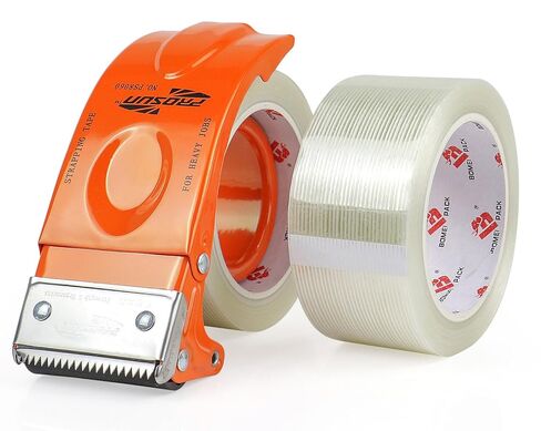 BOMEI PACK Strapping Tape 2 Inch with Dispenser,Mono Filament Tape,Transparent Reinforced Fiberglass Tape,Heavy Duty Moving Boxes Packing Tape Stright Line Sticky Strong Tape in Saudi Arabia