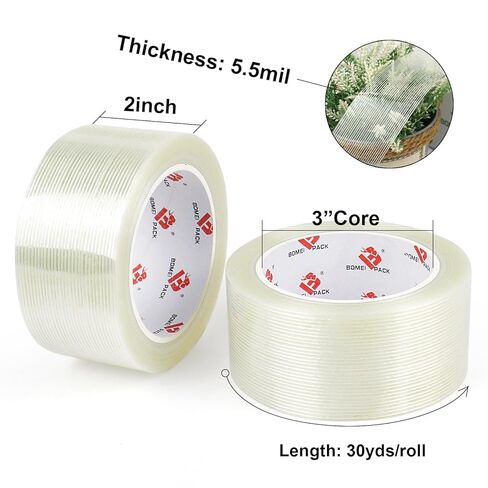 BOMEI PACK Strapping Tape 2 Inch with Dispenser,Mono Filament Tape,Transparent Reinforced Fiberglass Tape,Heavy Duty Moving Boxes Packing Tape Stright Line Sticky Strong Tape in Saudi Arabia