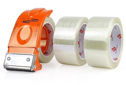 BOMEI PACK Strapping Tape 2 Inch with Dispenser,Mono Filament Tape,Transparent Reinforced Fiberglass Tape,Heavy Duty Moving Boxes Packing Tape Stright Line Sticky Strong Tape in Saudi Arabia